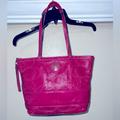 Coach Bags | Coach “Barbie” Raspberry Pink Patent Stitched Leather Zip Top Bag | Color: Pink | Size: 10” X 14”