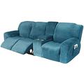 Recliner Slipcovers - Velvet Stretch Recliner Cover, with Console & Pockets - Soft & Thick Washable Fabric - 2-3 Seater Recliner Slipcovers for Furniture, Sofas, Couches & Chairs