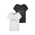 TOM TAILOR DENIM Damen T-Shirts im Doppelpack, grau, Textprint, Gr. M