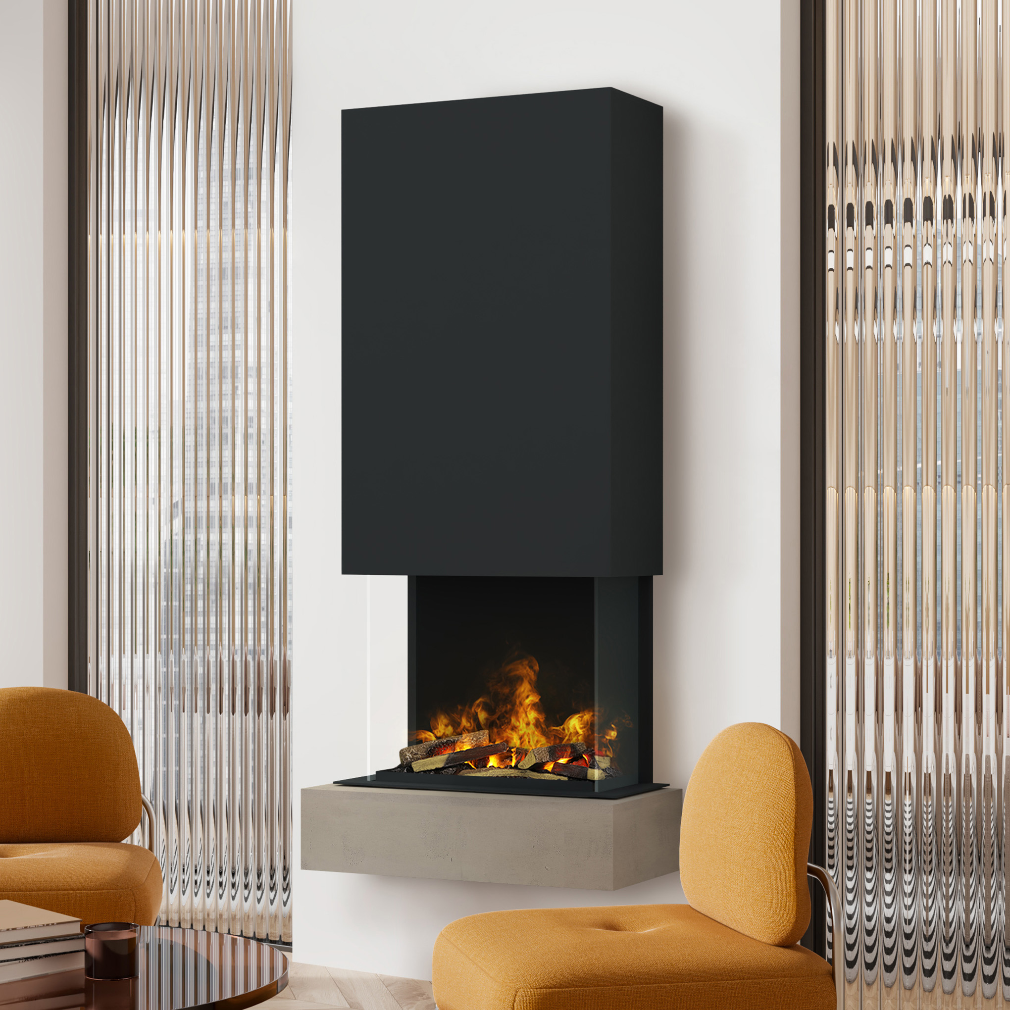 muenkel design Sona [Elektrokamin Opti-myst]: Concrete (Betonoptik) - schwarz-grau