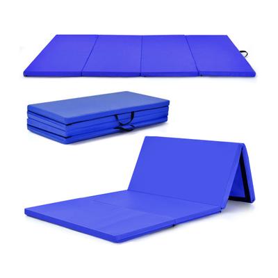 Costway 4-Panel Folding Gymnastics Mat with Carrying Handles for Home Gym-Navy
