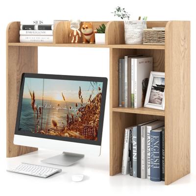 Costway 3-Tier Multipurpose Desk Bookshelf with 4 Shelves-Natural