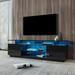 70''L Modern 2 Door TV Stand Media Console Entertainment Center with 1 Glass Shelf and Open Storage for Living Room Bedroom