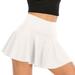 Pejock Women s Fake Two-piece Yoga Shorts High Waist Hip Stretch Fitness Athletic Shorts Workout Running Shorts Gym Yoga Tennis Skirt with Deep Pockets White 3XL (US Size: 14)