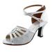 CBGELRT Womens Sandals Square Heels Dance Shoes Sandals for Women Dressy Summer Elegant Prom Ballroom Latin Dancing Shoes Women s Wedge Sandal Silver Asian Size 36