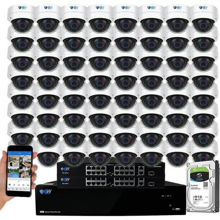 GW Security 64 Channel 12MP NVR UltraHD 4K Face/Human/Vehicle Detection PoE Security Camera System with 64 x 8MP IP Microphone AI Dome Camera 100ft Night Vision Outdoor/Indoor Surveillance Camera