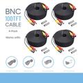 KONKIN BOO Pack of 4 CCTV Security Camera BNC Cable Siamese Pre-Made 2-in-1 Video and Power Universal Wire PVC Black Cord 100 feet