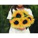 Rosalind Wheeler Rustic Girl w/ Sunflower Bouquet - Wrapped Canvas Print Canvas in White | 36 H x 48 W x 1.25 D in | Wayfair