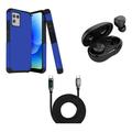 BD Combo Bundle Case for Moto G Power 5G 2023 Case - (Cobalt Blue) Dual Shockproof Protector Armor Case with Wireless Earbuds with Charging Case Digital LED Display USB-C to USB-C Cable (3.3 Feet)
