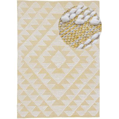 Teppich CARPETFINE "Kelim Durry", gelb, B:200cm H:5mm L:290cm, Baumwolle, Teppiche, Handweb, geometrisch, Hoch-Tief Effekt, handgewebt, reine Baumwolle Image