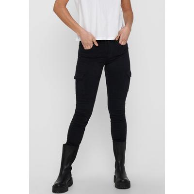 Cargohose ONLY "ONLMISSOURI REG ANK CARGO PNT", Damen, Gr. 42 (XL), Länge 34, schwarz (schwarz washed), Web, Obermaterial: 98% Baumwolle, 2% Elasthan, unifarben, casual, slim fit knöchellang, Hosen, knöchellang mit elastischem Beinabschluss Image