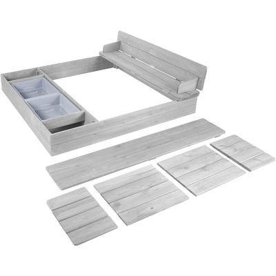Sandkasten ROBA "Outdoor+", grau, Sandkästen, Kinder, B/H/L: 125cm x 20,5cm x 120cm, Holz, Kunststoff, wetterfestes Massivholz, mit aufklappbarer Sitzbank und 2 Spielwannen, B:125cm H:20,5cm L:120cm