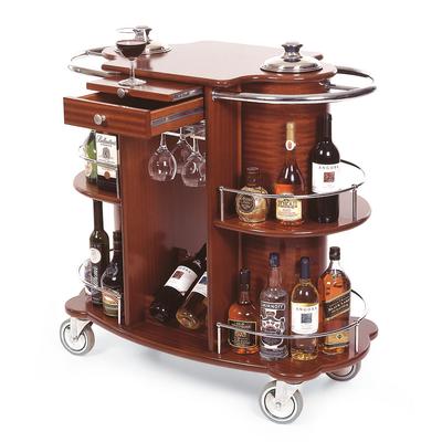 Geneva 70260 Oval Wine Liquor Cart w/ Recessed Ice Buckets & 2 Shelves, Brown