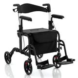 Costway Folding Rollator Walker with Seat and Wheels Supports up to 300 lbs-Black