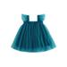 Suanret Kids Toddler Girls Tulle Dress Fly Sleeve Solid Color Summer Dress Party Princess Dress Sapphire Blue 6-12 Months