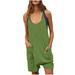 CQCYD Jumpsuits for Women Dressy Sleeveless Jumpsuits Printed Loose Casual Jumpsuits Casual Summer Overalls Cotton Linen Shorts Rompers Jumpsuits Wide Pocket Leisure Jumpsuits Green L #10