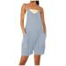 CQCYD Jumpsuits for Women Dressy Sleeveless Jumpsuits Printed Loose Casual Jumpsuits Casual Summer Overalls Cotton Linen Shorts Rompers Jumpsuits Wide Pocket Leisure Jumpsuits Light Blue S #6