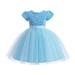 B91xZ Tulle Prom Dresses 2023 New Children s Dress Lace Wedding Skirt Princess Dress Attended The Party To Dressed for Girls Blue 4-5Years