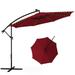 Topbuy 10FT Solar Offset Umbrella Tilted Cantilever Hanging Umbrella with 112 LED Lights Lighted Patio Sun Shade with Crank Handle Wine