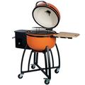 Ceramic Pellet Grill 4-in-1 Smoked Roasted Barbecue Pan-roasted with 19.6 Diameter Gridiron & Double Ceramic Liner 24 Patio Grill with Cover Wheels Cutting Board LED Status Display Orange