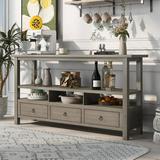 Ktaxon Wooden 3 Drawers Console Table Sofa Table Kitchen Buffet Sideboard with 3 Storage Shelves for Entryway Living Room Bedroom Home Gray Wash