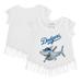 Girls Youth Tiny Turnip White Los Angeles Dodgers Shark Fringe T-Shirt