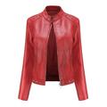 symoid Womens Coats & Jackets- Slim Leather Stand Collar Zip Motorcycle Suit Belt Coat Jacket Tops Red XXL