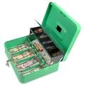 Cash Box with Key Lock - Steel Tiered Money Coin Tray with Lid Cover and Bill Slots | Portable Compact Safe | 4 Keys | Green Metal Lockable Storage Box for Change Petty Cash Fundraiser Garage Sale