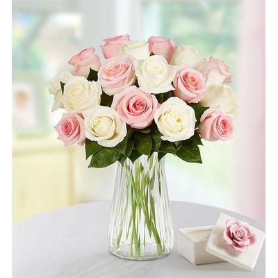 1-800-Flowers Flower Delivery Lovely Mom Roses 18 Stems W/ Clear Vase & Rose Keepsake Box