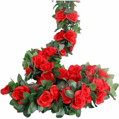 Ineasicer - Lot de 4 Guirlande de Rose Artificielles avec Feuille de Lierre Fausse Soie Roses
