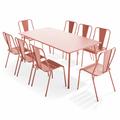 Ensemble table de jardin et 8 chaises bistrot en acier argile