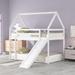Twin Size Bunk Bed with Convertible Slide and Ladder, Solid Wood House Design Low Bunkbed Frame with Full-Length Guardrail