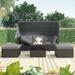 Outdoor Patio Rectangle Daybed with Retractable Canopy, Wicker Sectional Sofa
