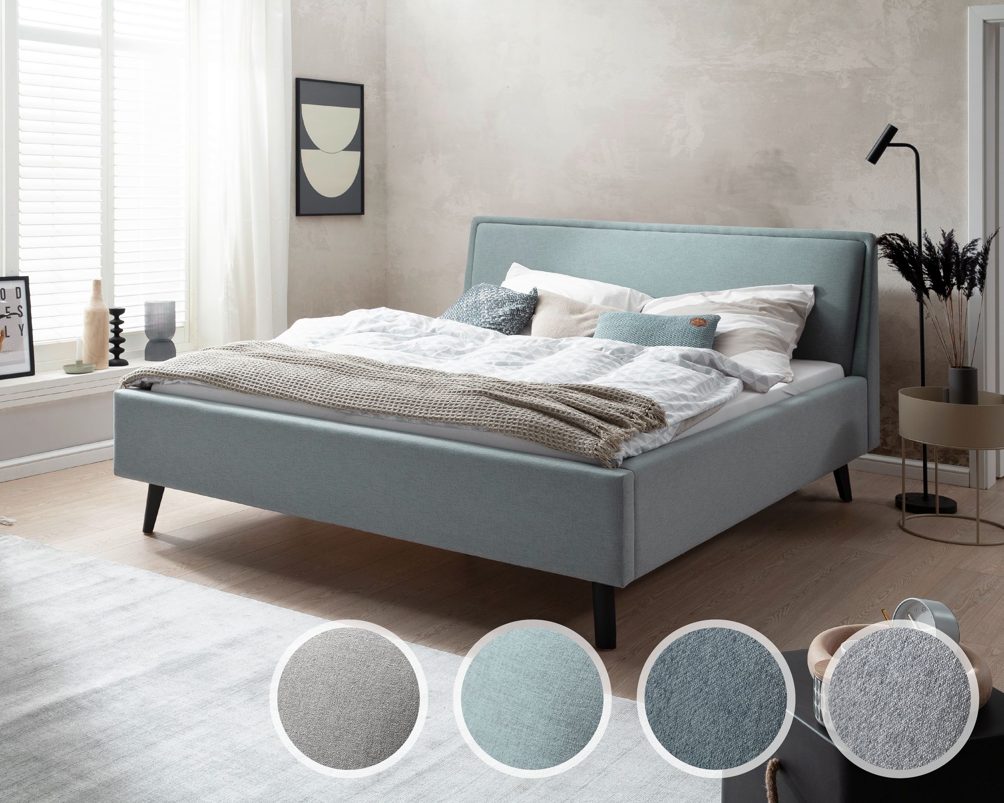 meise.möbel »Frieda« Polsterbett 160x200 cm / Sawana eisblau / ohne Bettkasten / Eiche Image