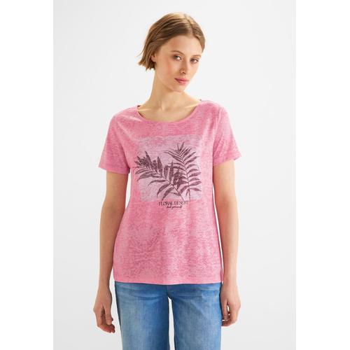 T-Shirt STREET ONE Gr. 46, lila (strong berry shake) Damen Shirts Jersey mit Burnout-Optik