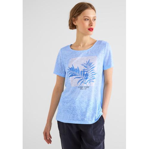 T-Shirt STREET ONE Gr. 46, blau (light splash blue) Damen Shirts Jersey mit Burnout-Optik