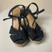 American Eagle Outfitters Shoes | Denim Wedge Heels 7 1/2 Wide | Color: Blue/Tan | Size: 7.5