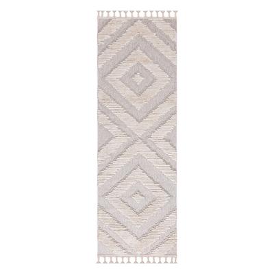 Tapis bohème chic à franges tressées crème 80x300cm