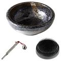 Wazakura Made in Japan Ikebana for Beginners Tool Kit, Minoyaki Black Flower Bowl Vase, 2.4" (61mm) Black Kenzan Holder, Cleane Minoyaki Black Vase, Black Kenzan, Care Tool