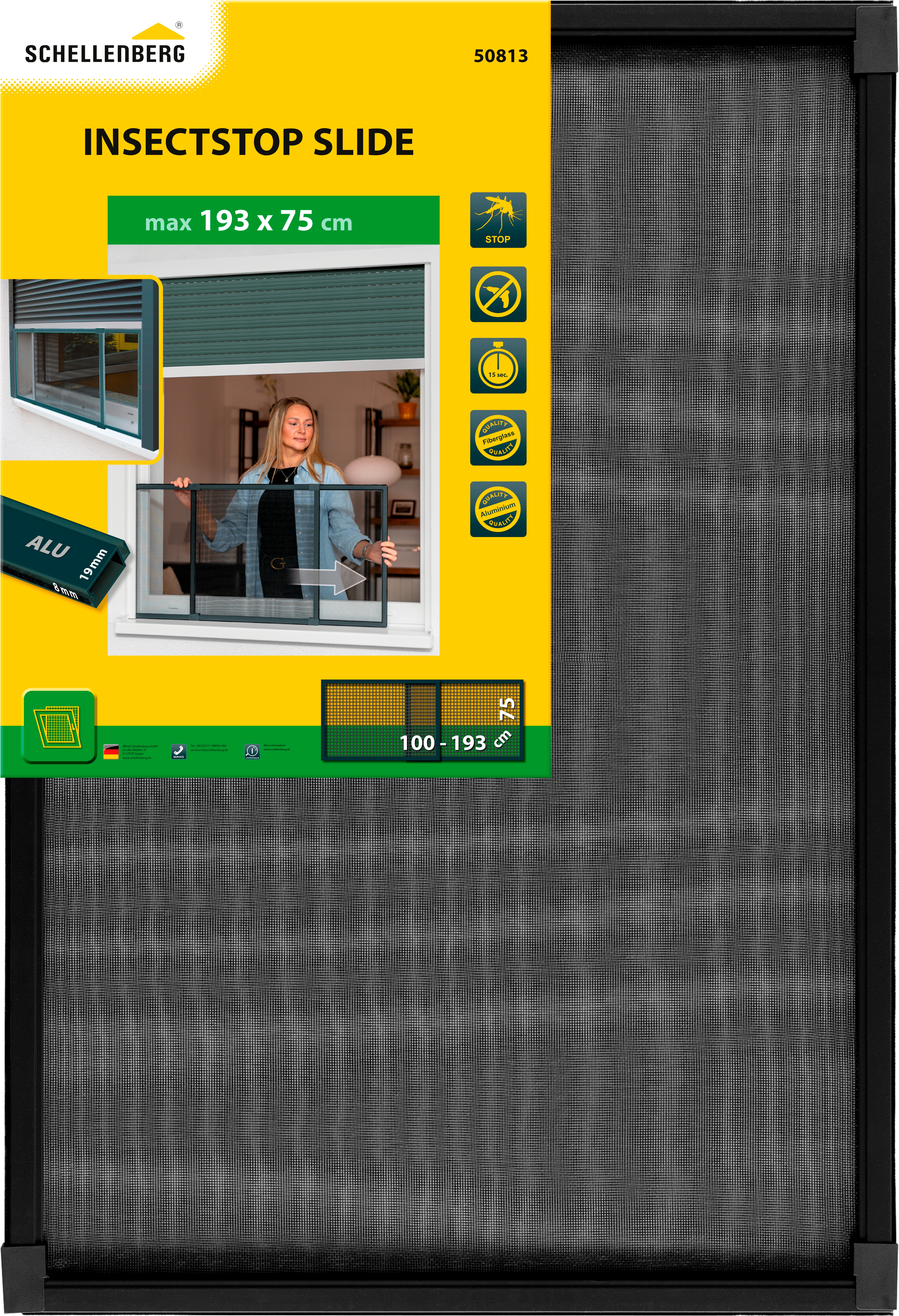 Insektenschutz-Fensterrahmen SCHELLENBERG "ausziehbares Fliegengitter Schiebefenster mit Rahmen", grau (rahmen: grau gewebe: anthrazit), B:193cm H:75cm, Insektenschutzgitter, 50 x 75 - 142 cm oder 75 x 100 -193 cm, weiß und anthrazit