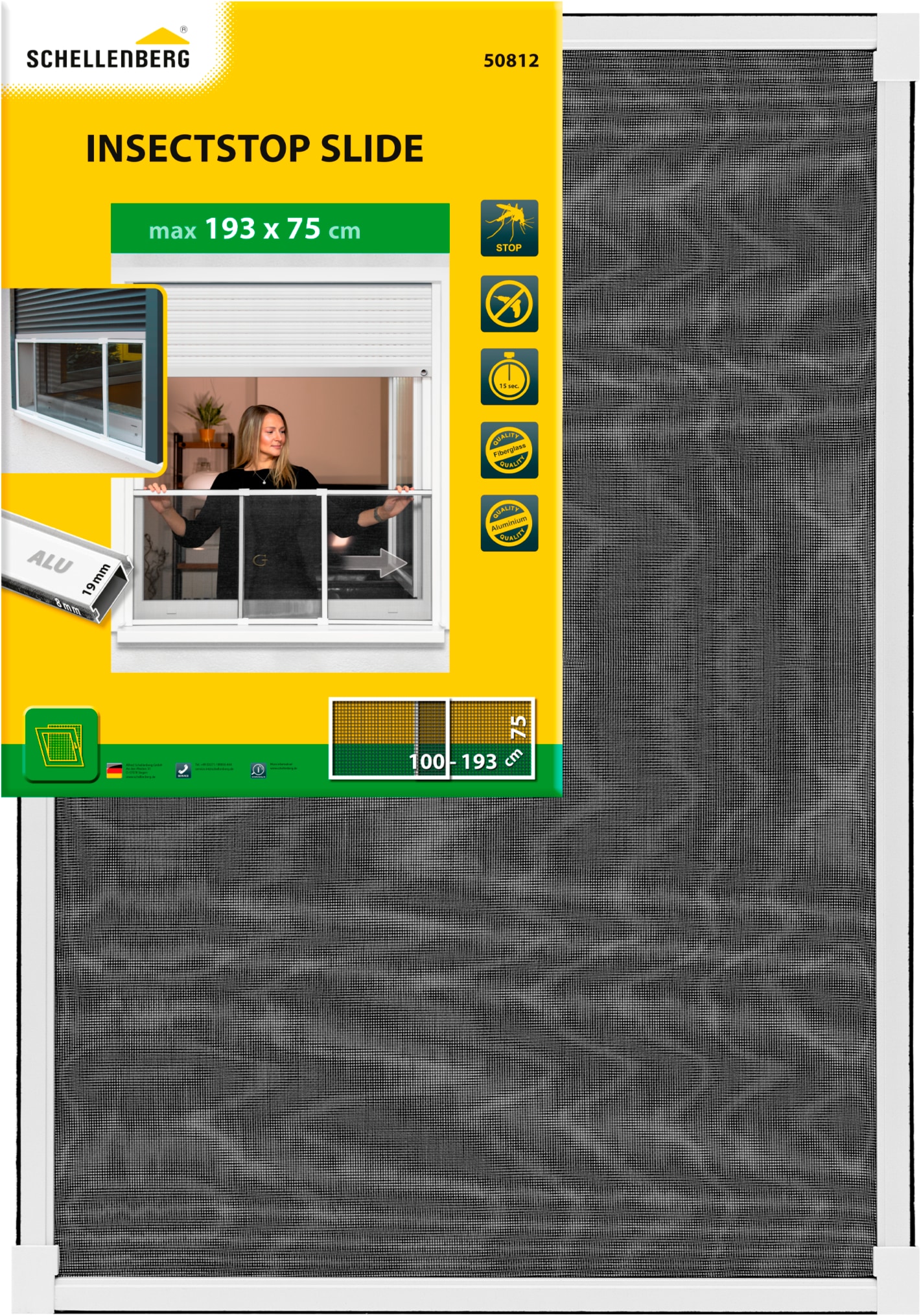 Insektenschutz-Fensterrahmen SCHELLENBERG "ausziehbares Fliegengitter Schiebefenster mit Rahmen", weiß (rahmen: weiß gewebe: anthrazit), B:193cm H:75cm, Insektenschutzgitter, 50 x 75 - 142 cm oder 75 x 100 -193 cm, weiß und anthrazit