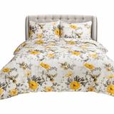 Red Barrel Studio® White/Yellow/Gray Microfiber Reversible 3 Piece Quilt Set Cotton in Gray/White/Yellow | King | Wayfair