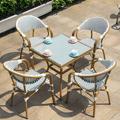 Bayou Breeze Alaksm Square 4 - Person Outdoor Dining Set Glass/Wicker/Rattan/Mosaic in Green/White | 27.56 W x 27.56 D in | Wayfair