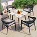 Corrigan Studio® Hughlene Square 4 - Person 31.5" Long Outdoor Dining Set w/ Cushions Glass/Metal in Black/White | 31.5 W x 31.5 D in | Wayfair