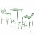 Oviala - Ensemble table de bar et 2 chaises hautes en métal vert sauge - Palavas - Vert Sauge