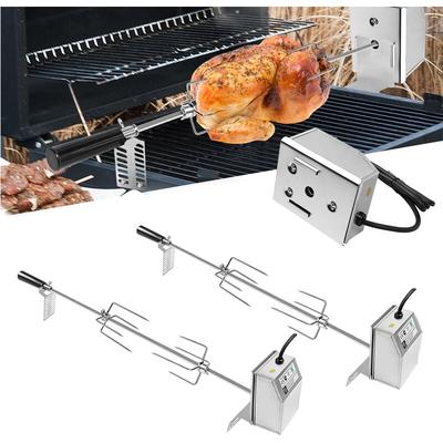 Aufun - Grillspieß Set, mit 2 x Fleischklammer, 1 x Motor, elektrischer Edelstahl Drehspieß (Motor