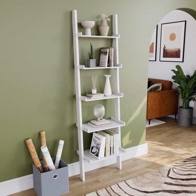 York 5 Tier Ladder Shelf Unit Bookcase Shelving Display Stand Rack Storage, White