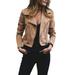 Women Faux Leather Jacket Long Sleeve Lapel Zip Up Motorcyle Moto Biker Short Coat with Pockets