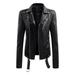 SMihono Reduced Motorcycle Jacket Leather Short Jacket Coat Clearance Womens Plus Long Sleeve Slim FItted Lapel Collar Button Female Outerwear Black XXL