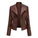 Licupiee Women Faux Leather Jacket Long Sleeve Lapel Zip Up Moto Biker Short Coat with Pockets